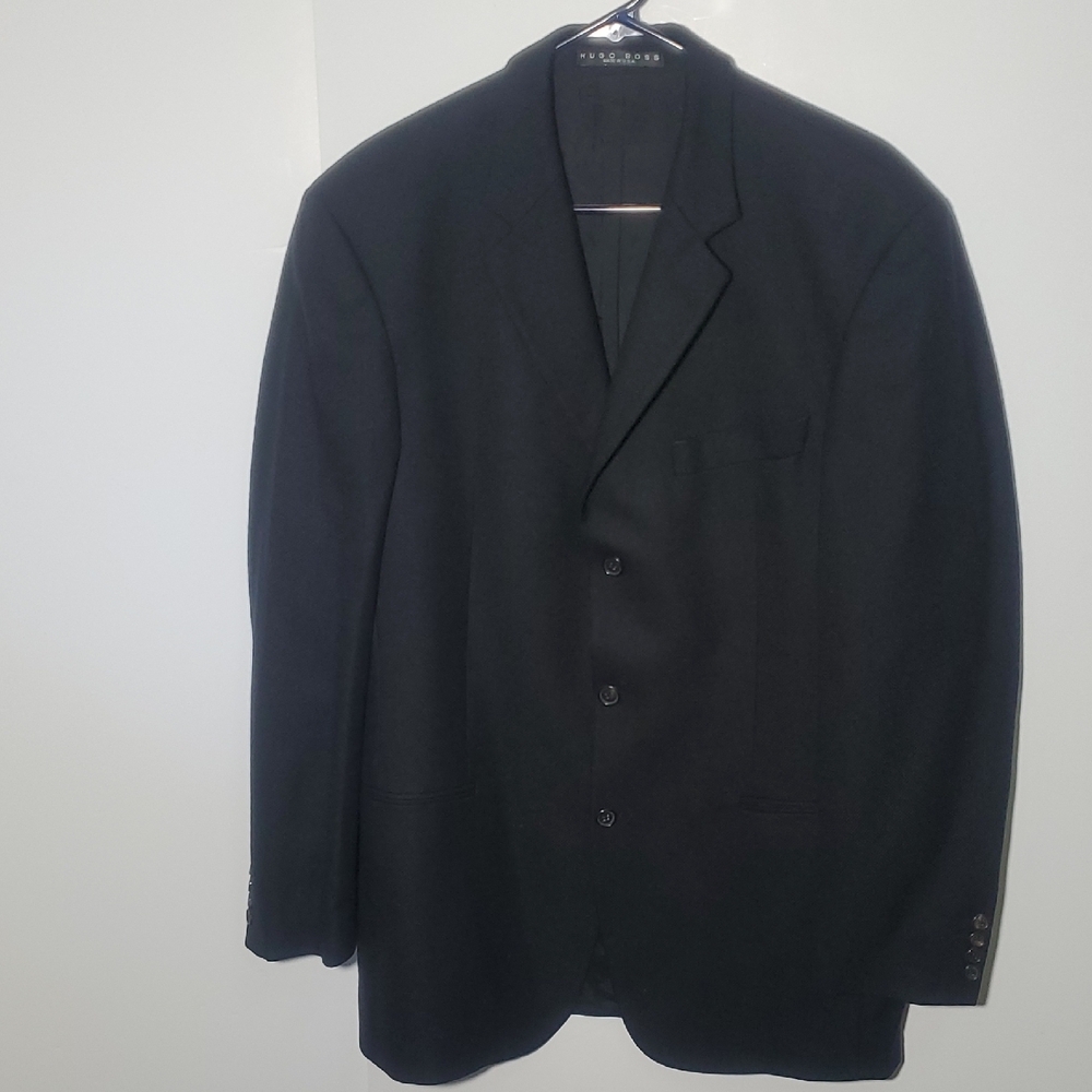 Hugo Boss Elegant Blazer Coat Sz 40L Men’s Black 3 Button 100% Virgin Wool